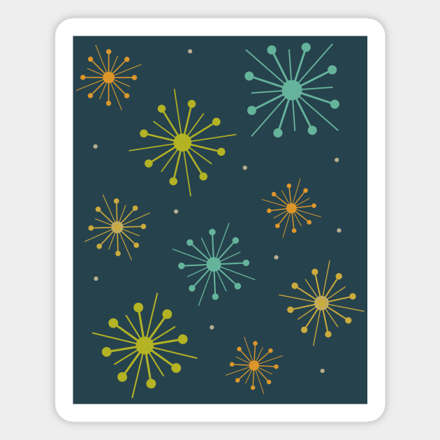 Retro Fireworks Starburst Mid Century Dark Blue Magnet by OrchardBerry